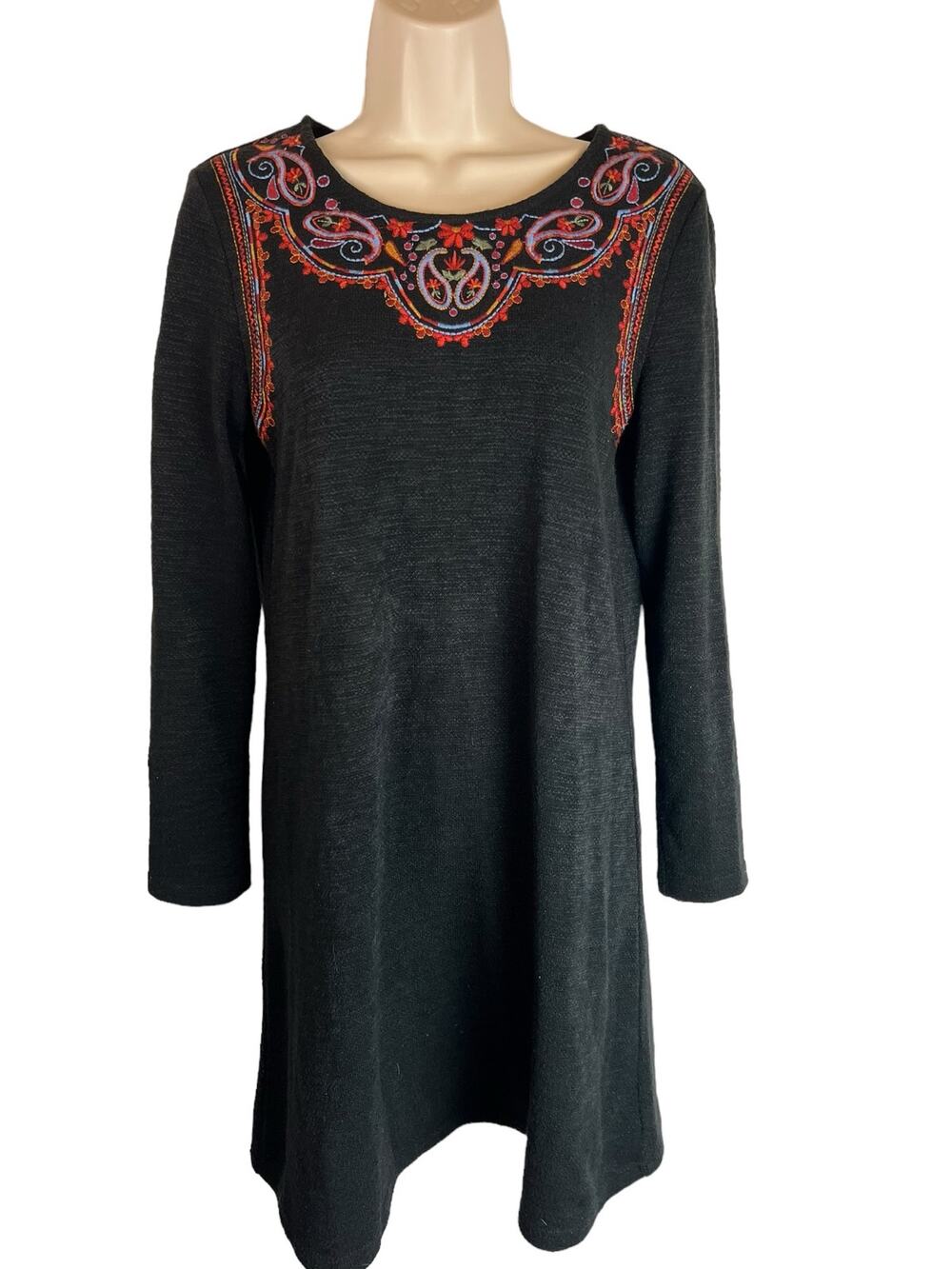 THML Embroidered Shift Dress Womens Small Black Boho Tunic Southwestern